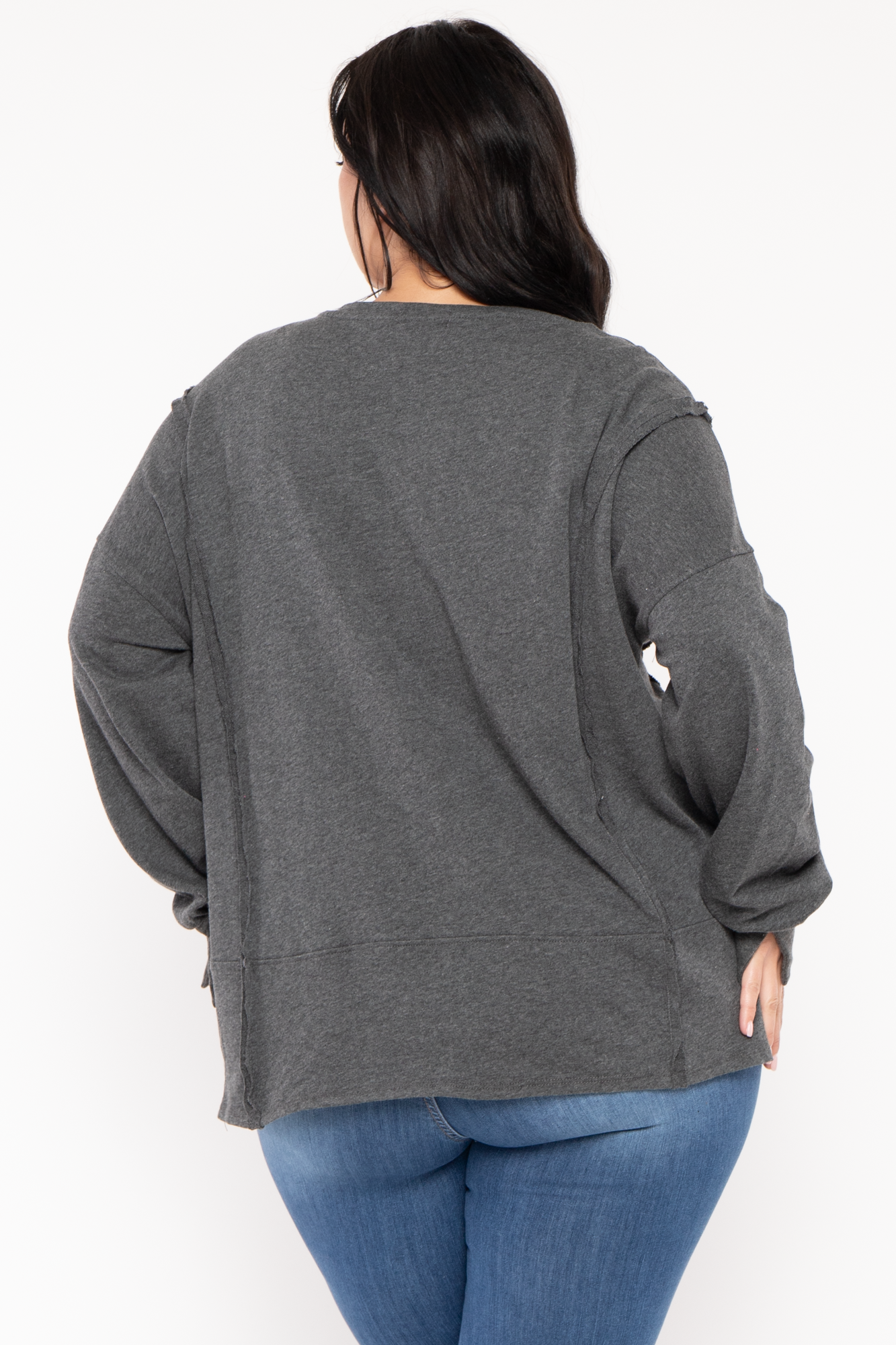 Plus Size Exposed Seam Sweater  - Charcoal