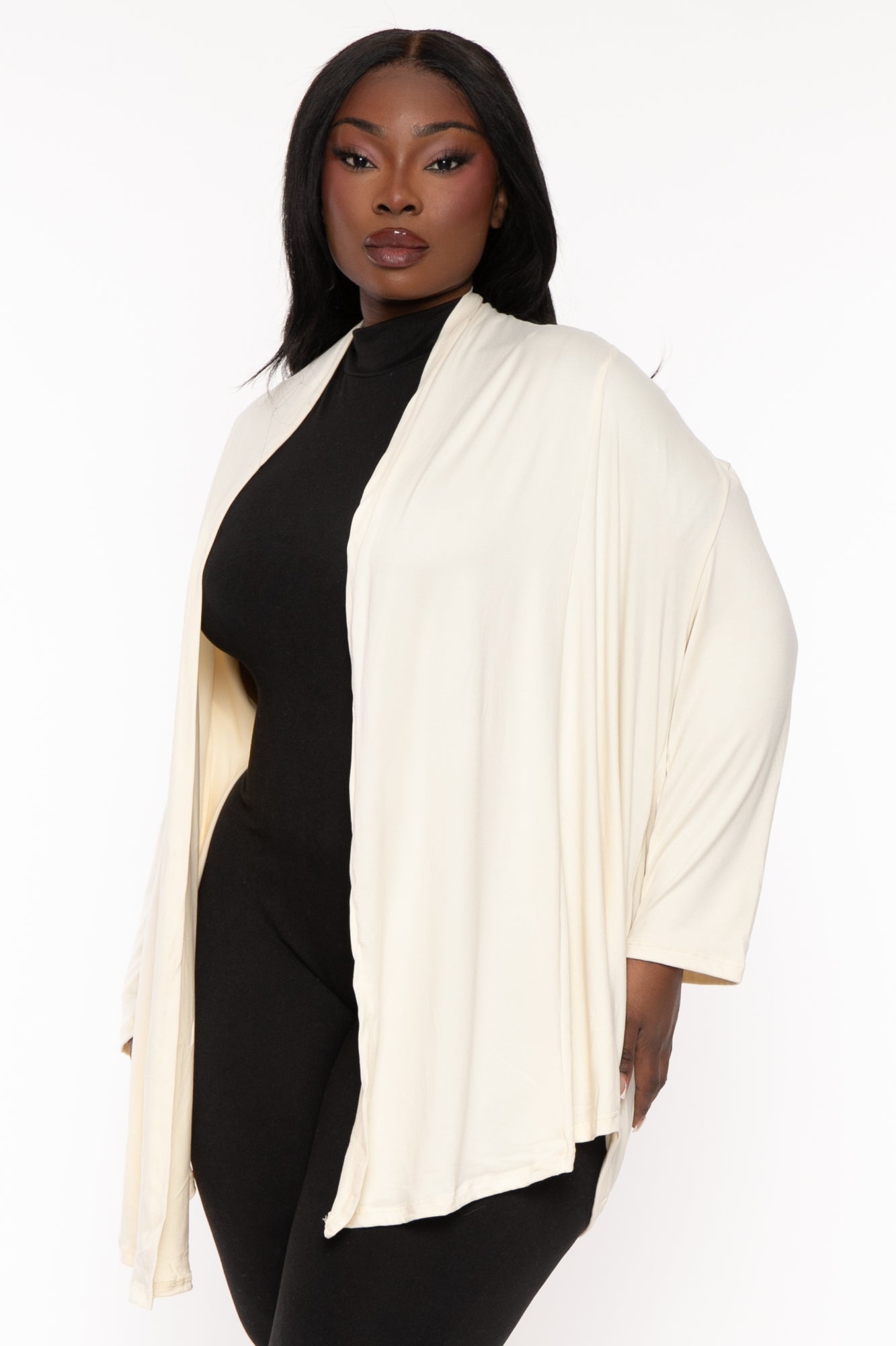 Plus Size Gayle Drape  Cardigan - Ivory