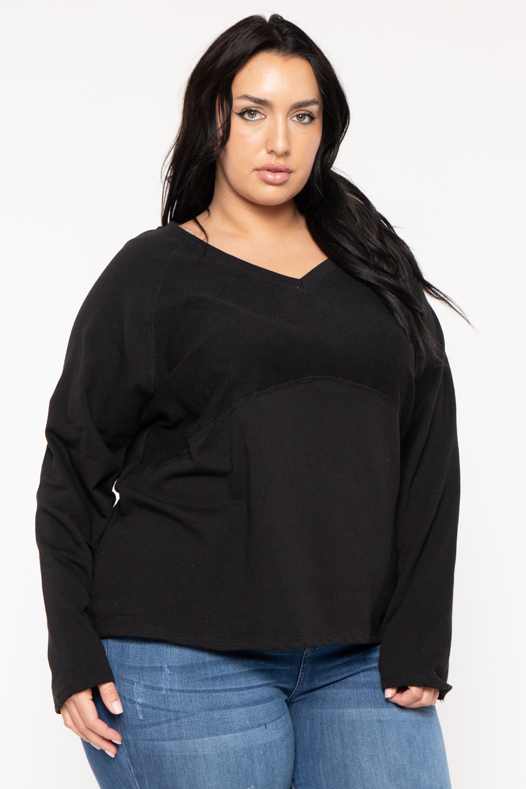 Plus Size Raglan Boxy Sweater  - Black