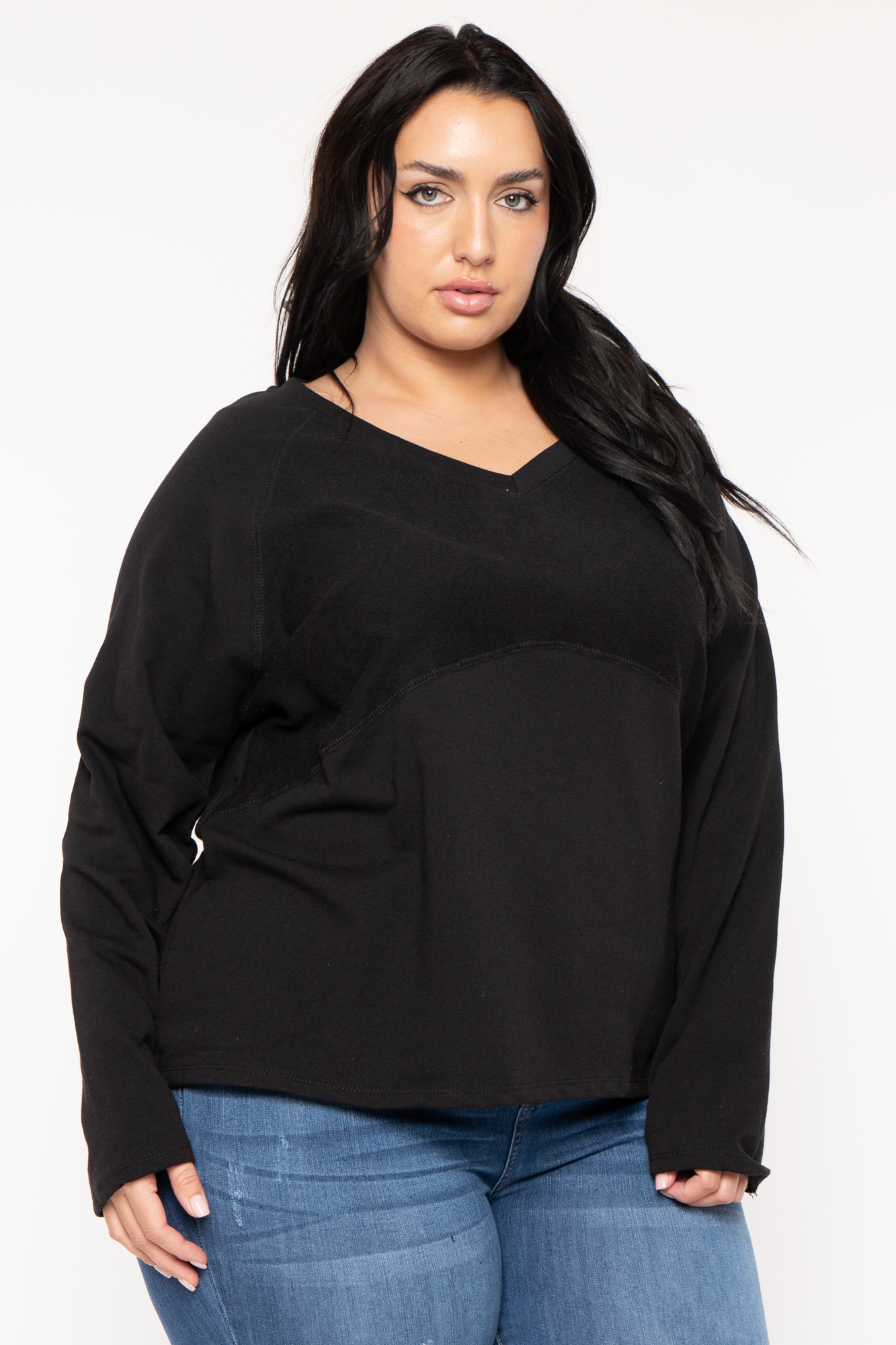 Plus Size Raglan Boxy Sweater  - Black