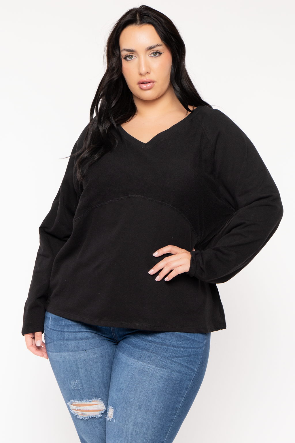 Plus Size Raglan Boxy Sweater  - Black
