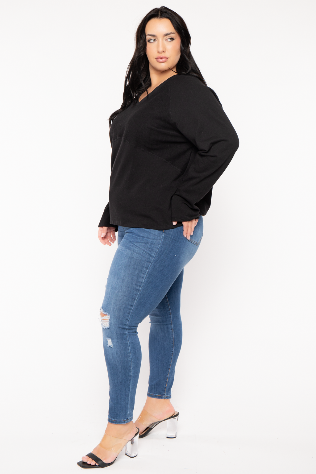 Plus Size Raglan Boxy Sweater  - Black