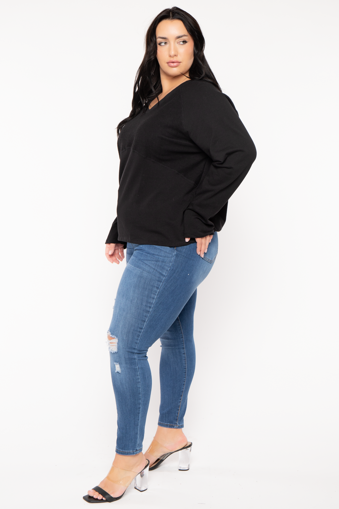 Plus Size Raglan Boxy Sweater  - Black