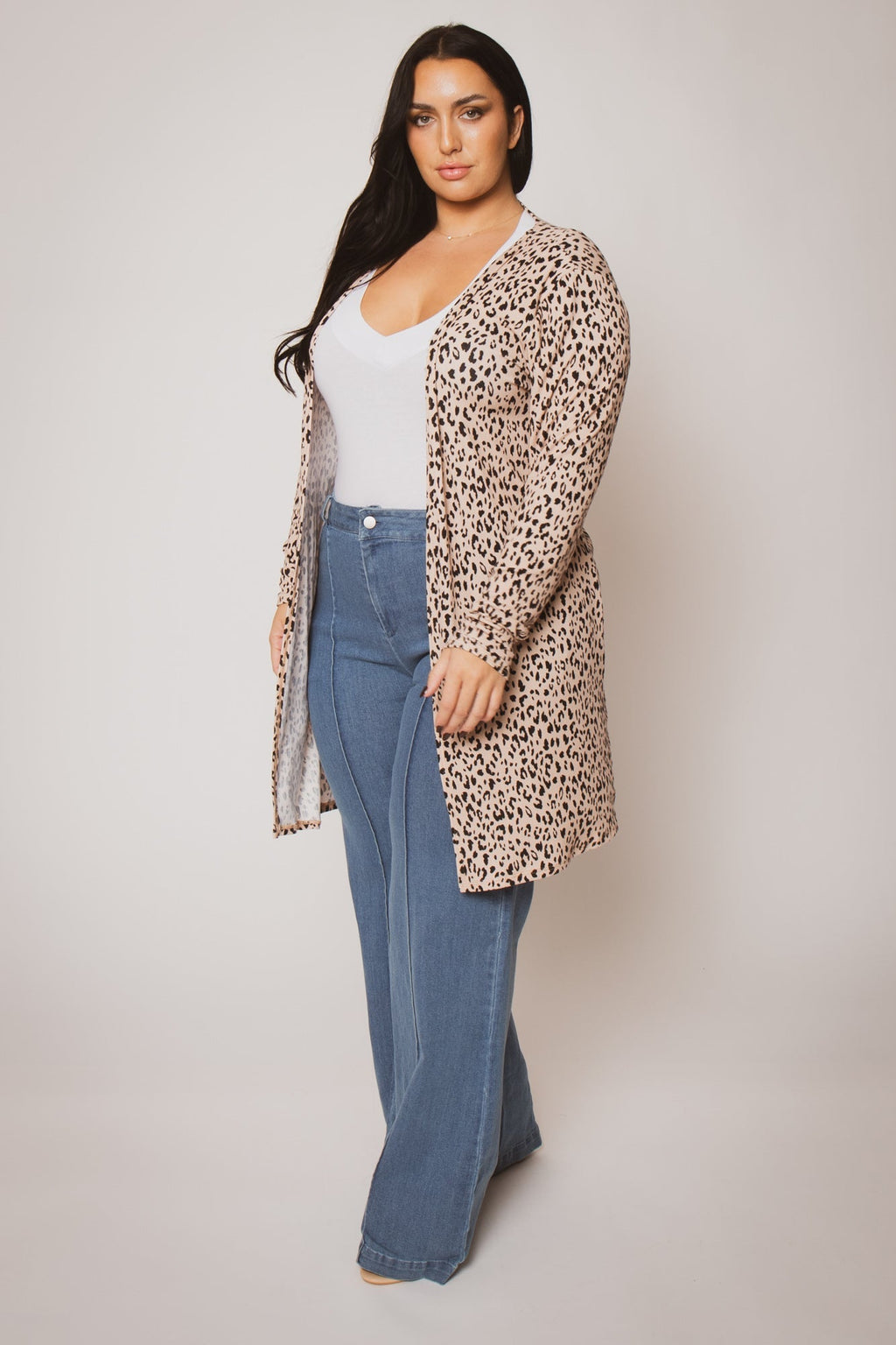 Plus Size Savannah Leopard Cardigan - Taupe