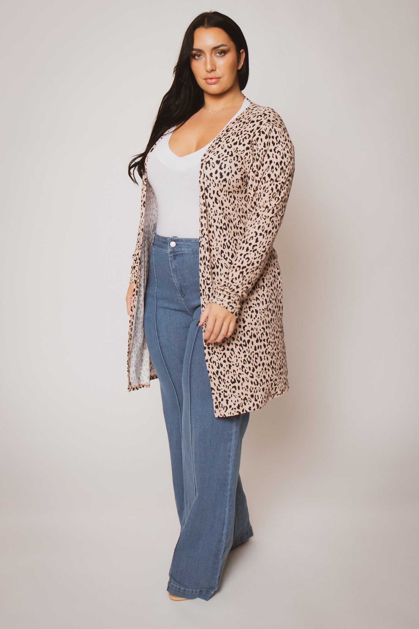 Plus Size Savannah Leopard Cardigan - Taupe