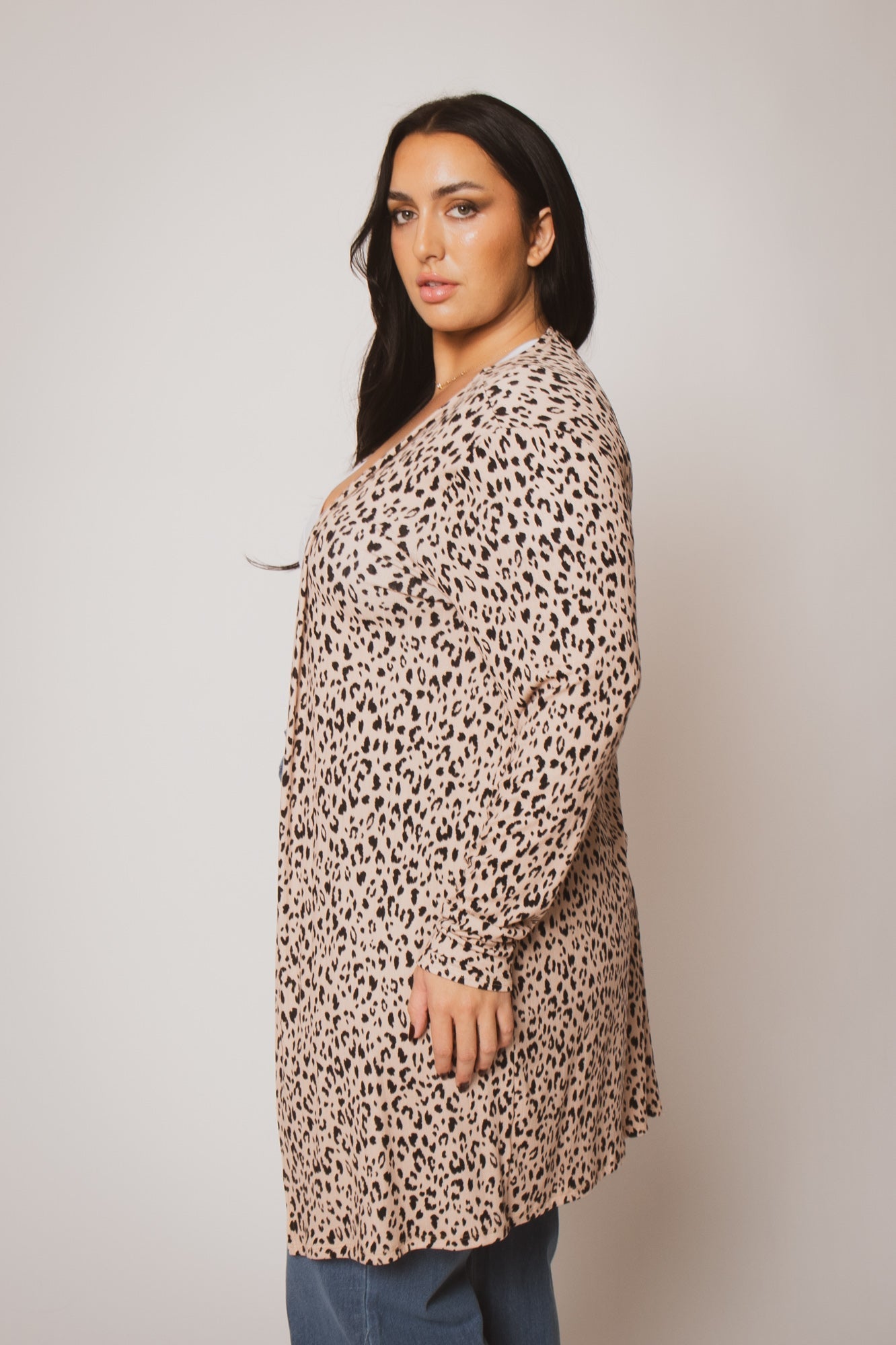 Plus Size Savannah Leopard Cardigan - Taupe