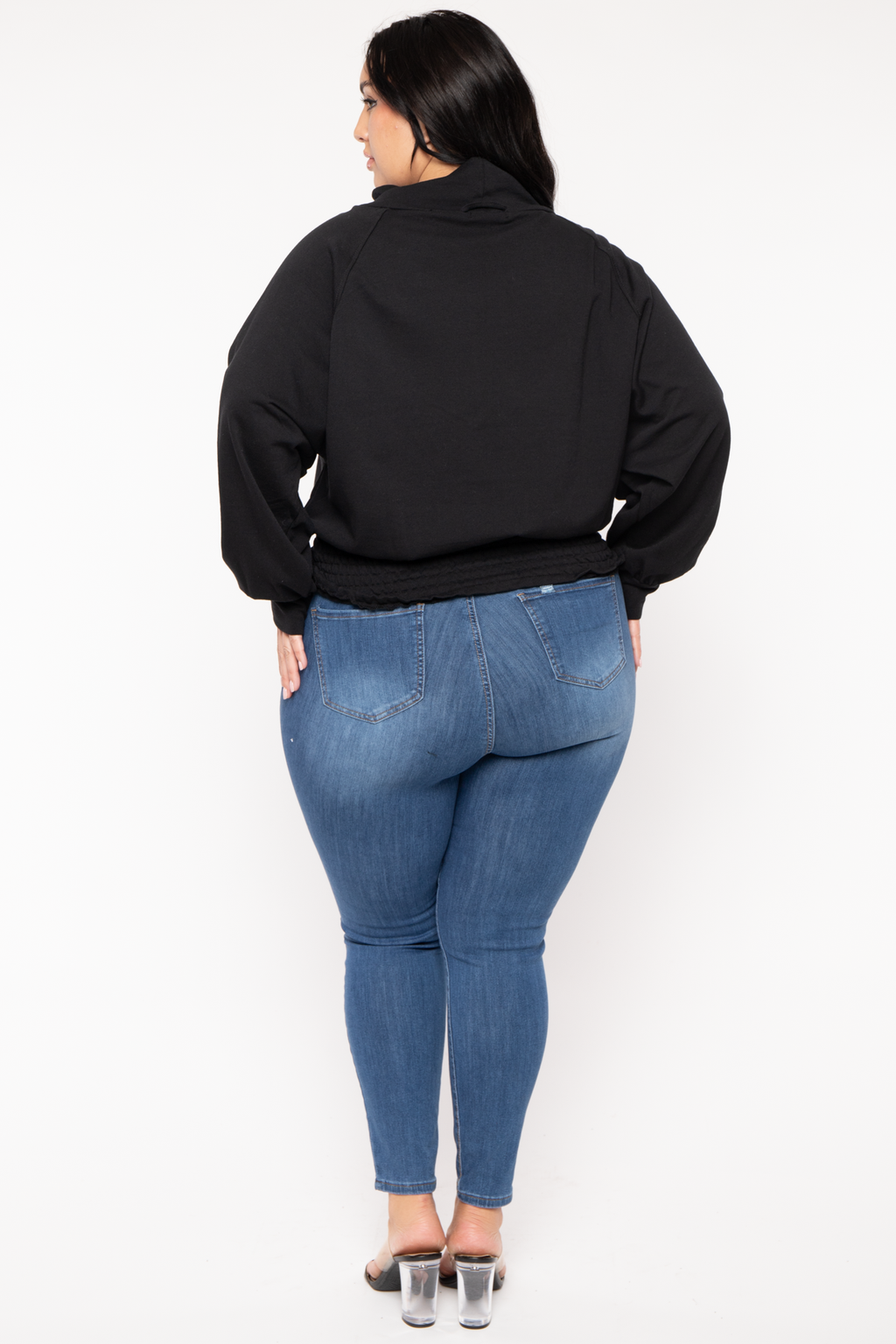 Plus Size Smocked Waist  Sweater - Black