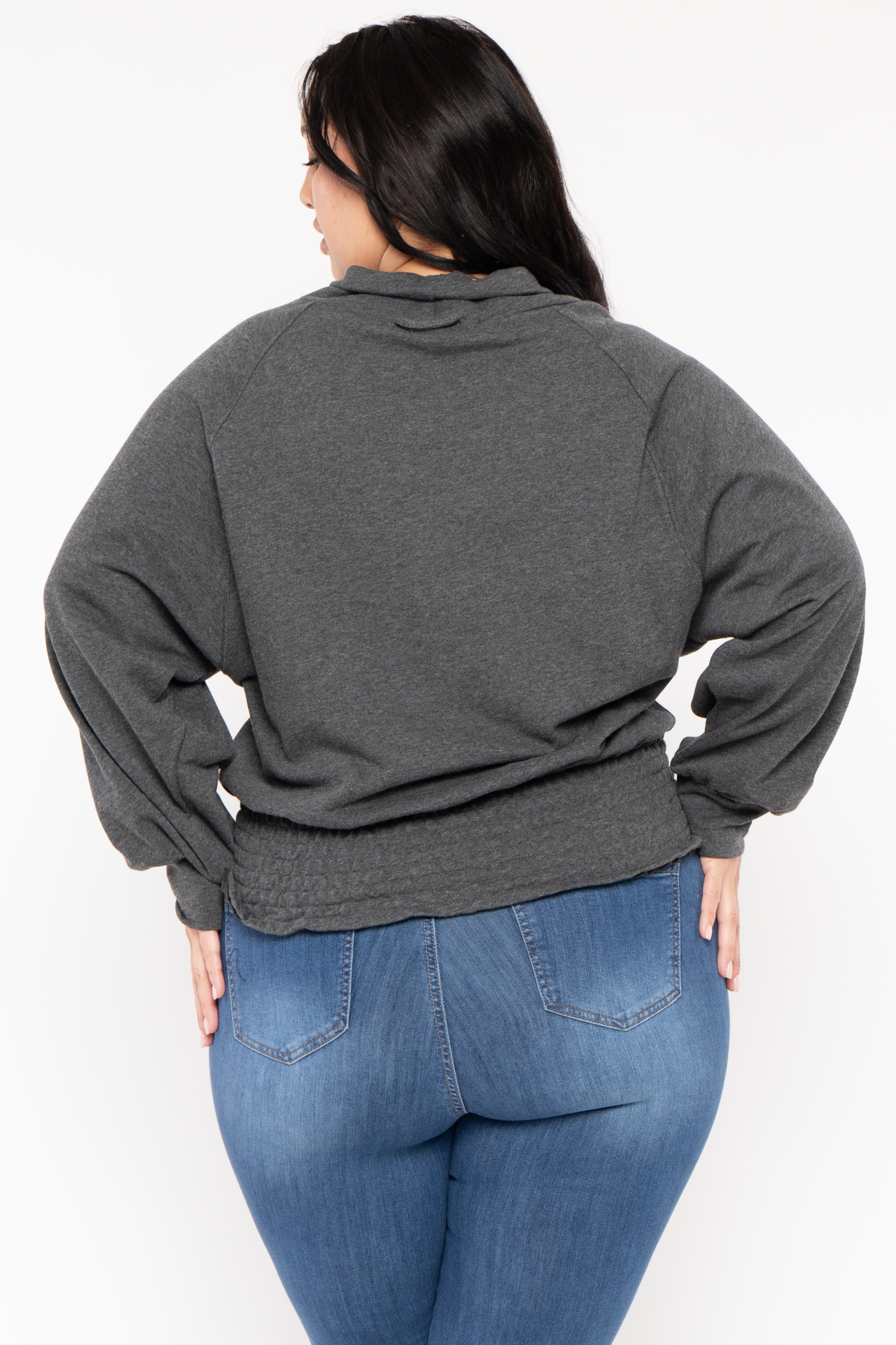 Plus Size Smocked Waist  Sweater - Charcoal