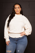 Plus Size Smocked Waist  Sweater - Cream