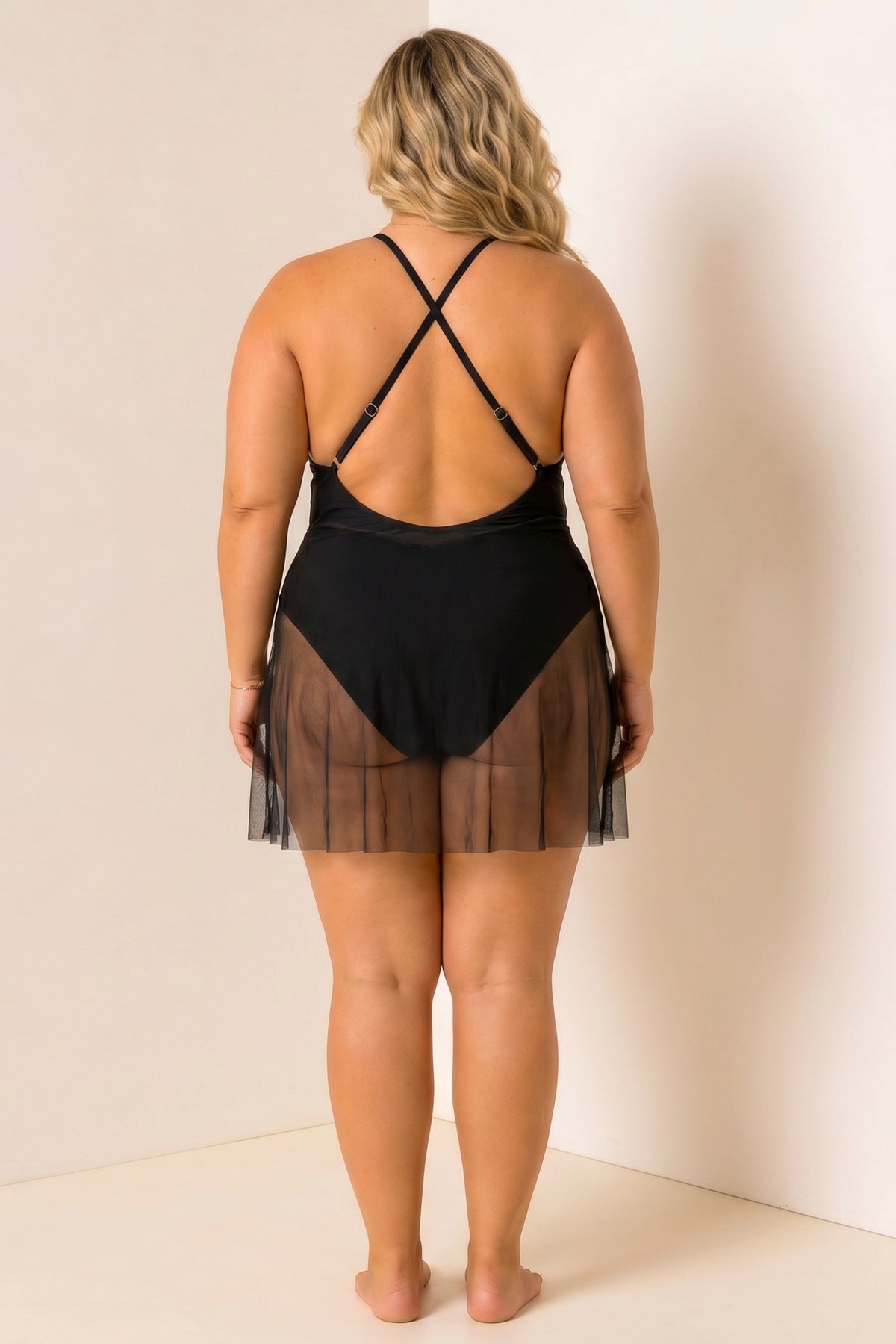 Plus Size Midnight Mesh Zip Swimsuit - Black