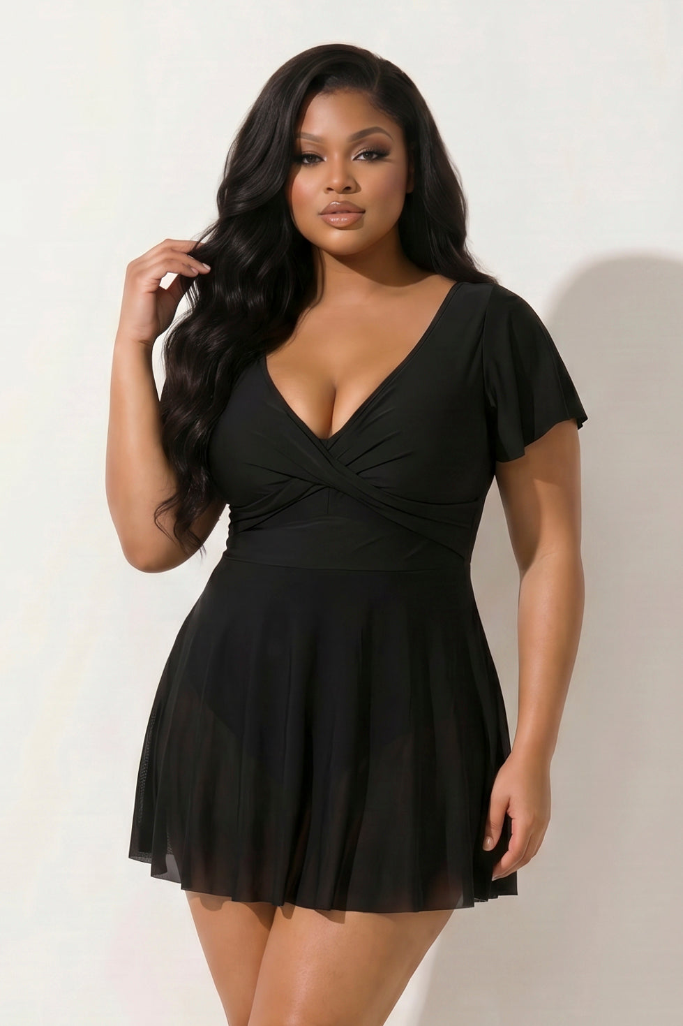 Plus Size Ocean Mesh Swimsuit - Black