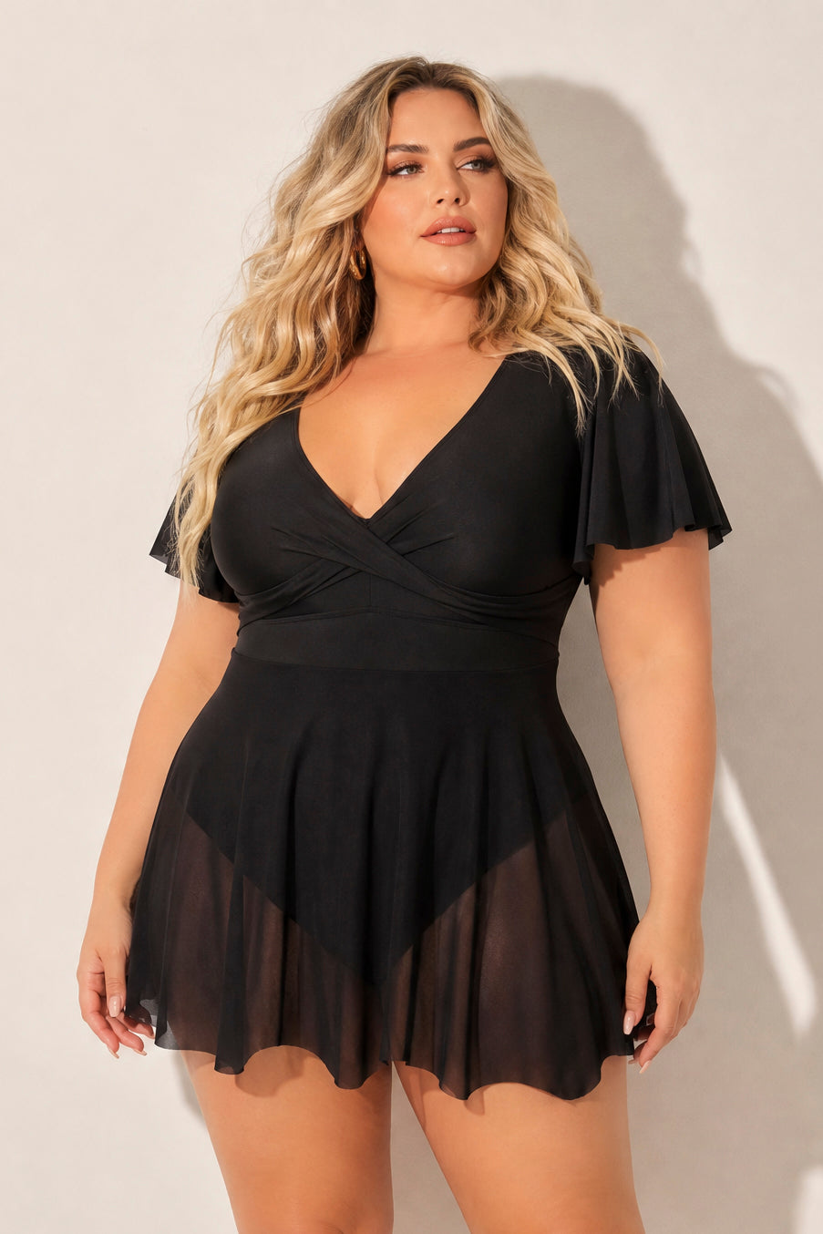 Plus Size Ocean Mesh Swimsuit - Black