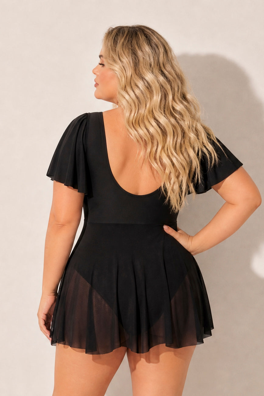 Plus Size Ocean Mesh Swimsuit - Black