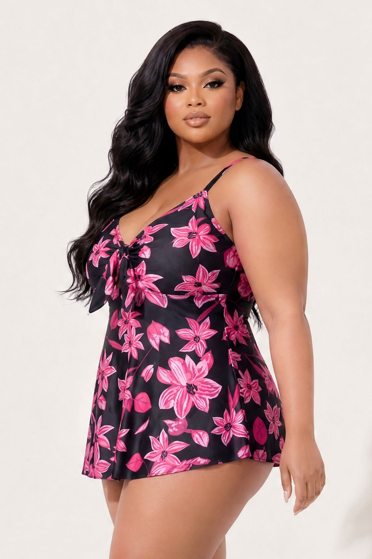 Plus Size Tropical Kiss Tankini Set - Pink