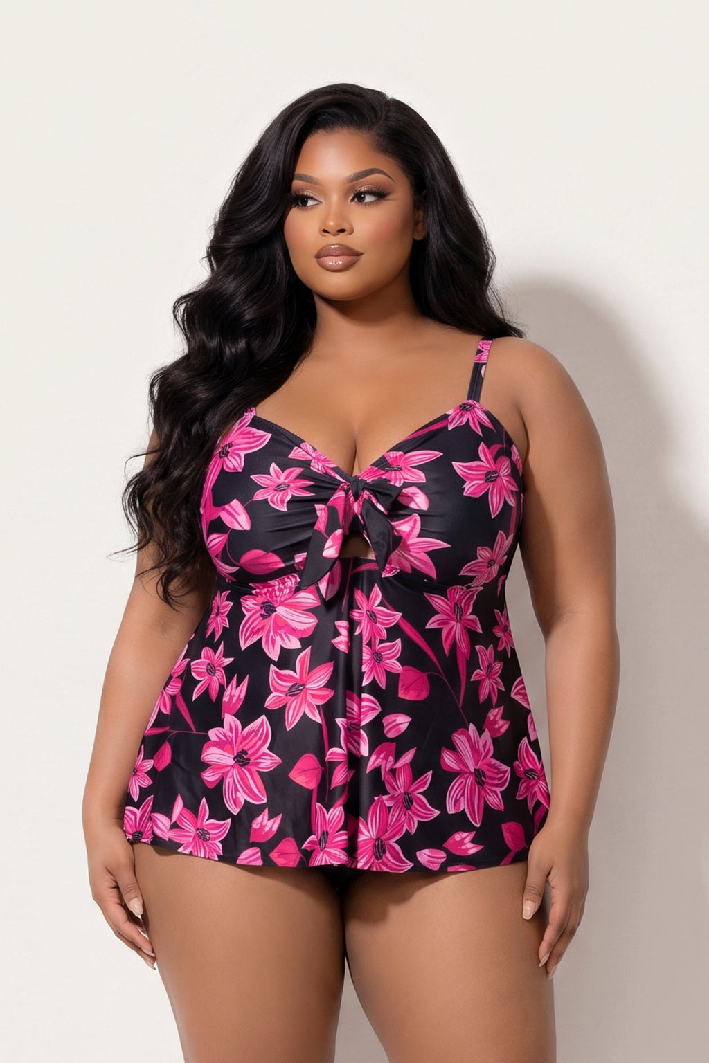 Plus Size Tropical Kiss Tankini Set - Pink