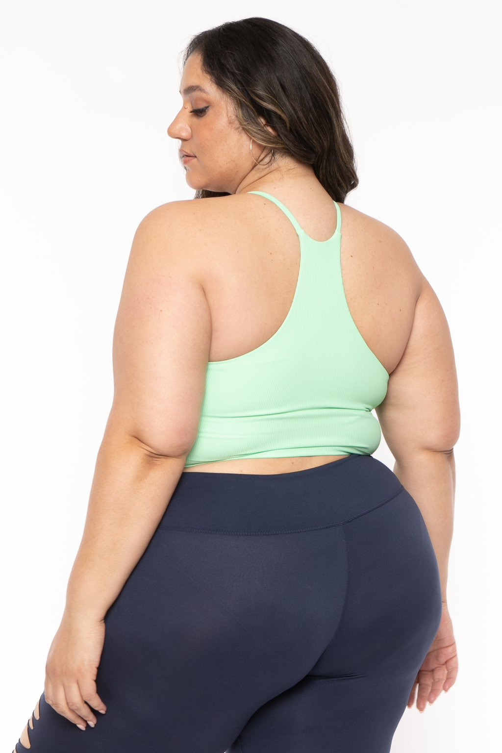 Plus Size Active Ribbed Halter  Top  - Green