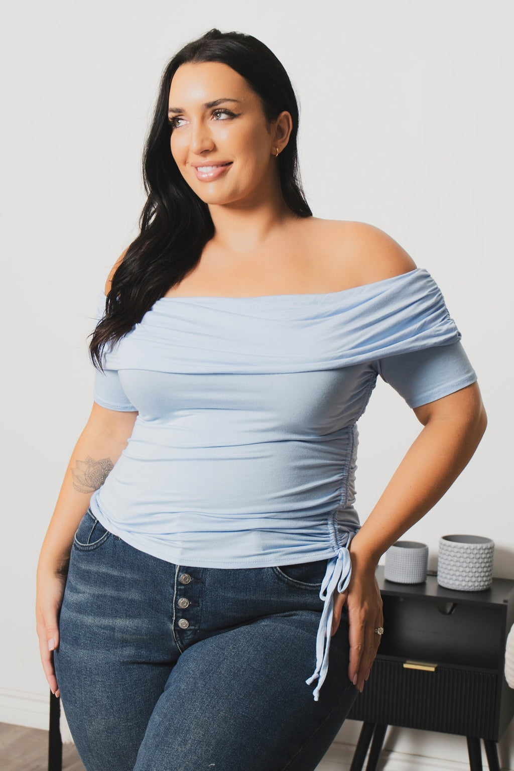 Plus Size Adore Ruched Top  - Blue