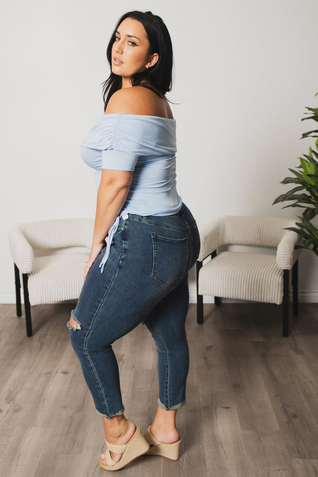 Plus Size Adore Ruched Top  - Blue