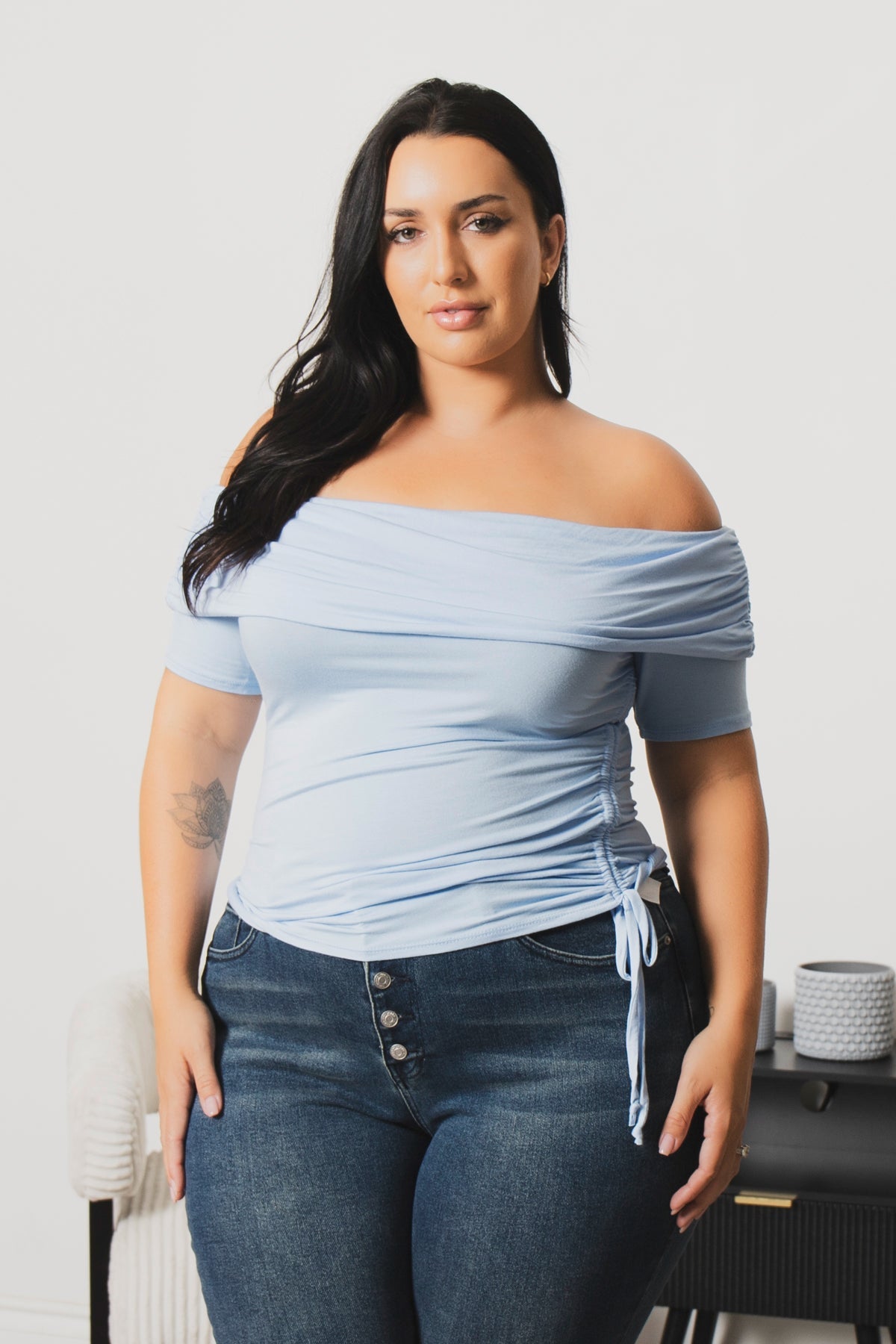 Plus Size Adore Ruched Top  - Blue