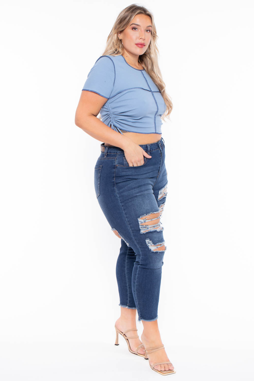 Plus Size Adria Ruched Top - Blue