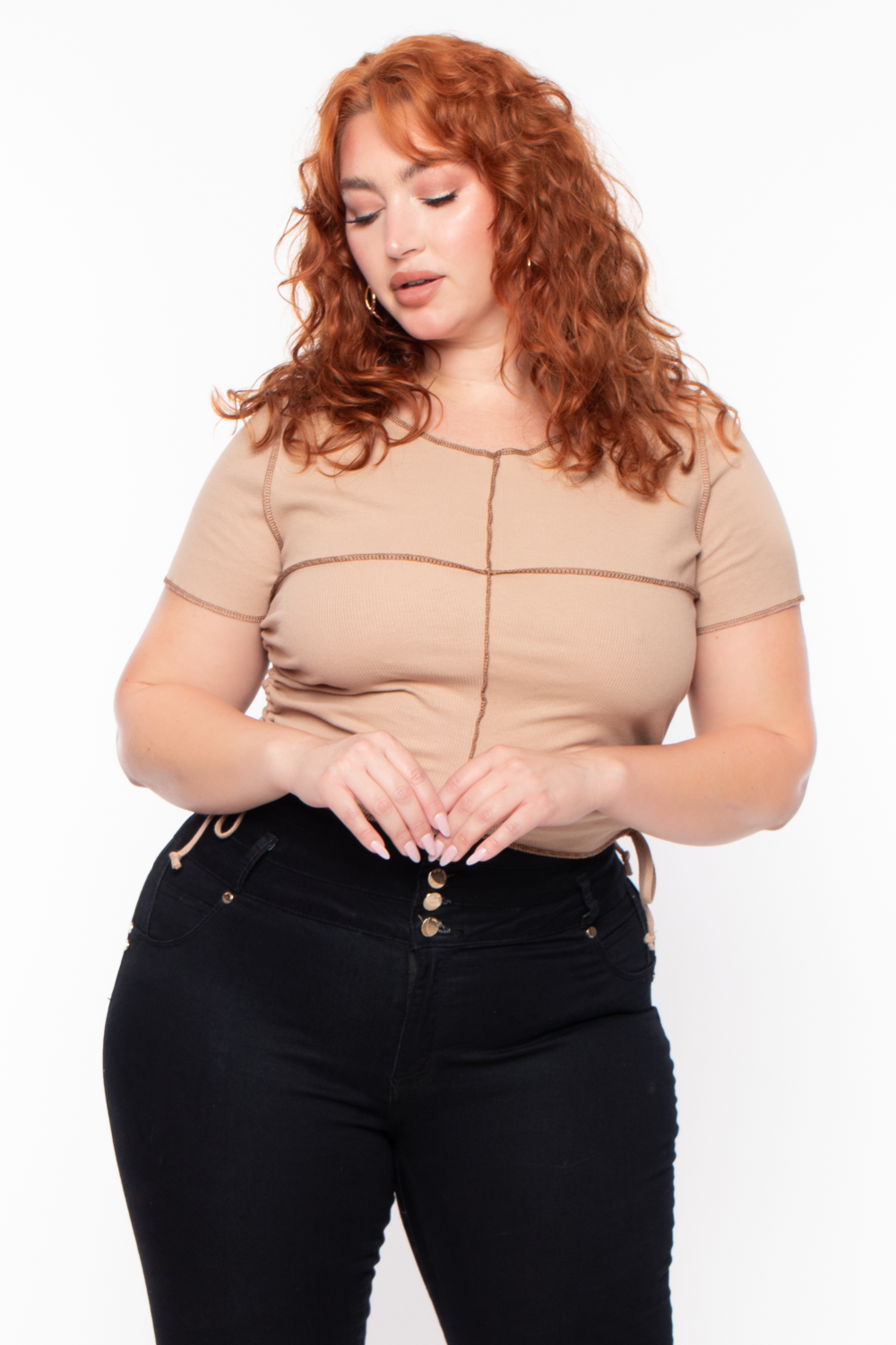Plus Size Adria Ruched Top - Mocha
