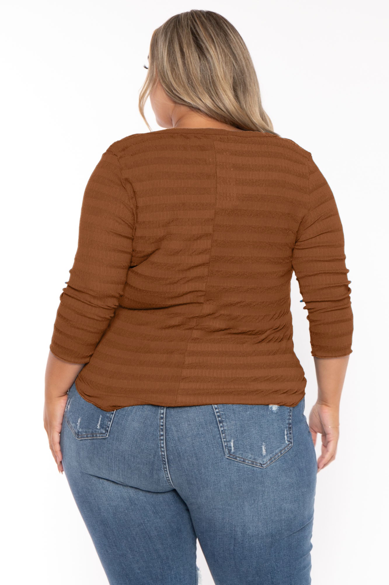 Plus Size Agnes Notch Scoop Neck Top -Brown