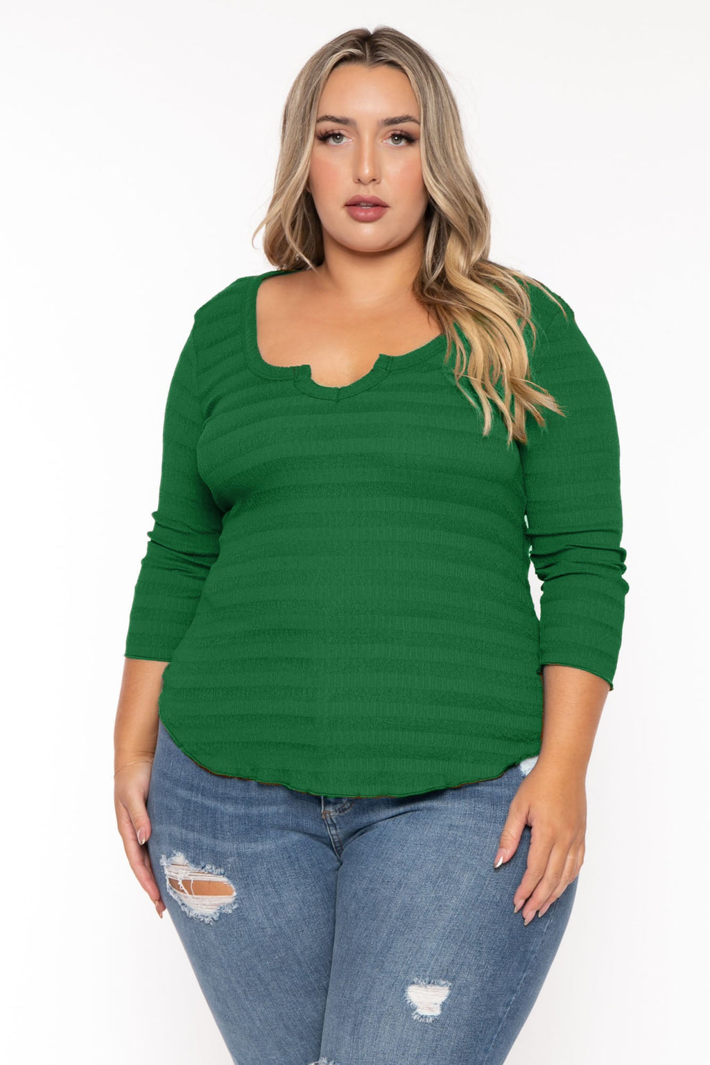 Plus Size Agnes Notch Scoop Neck Top - Green