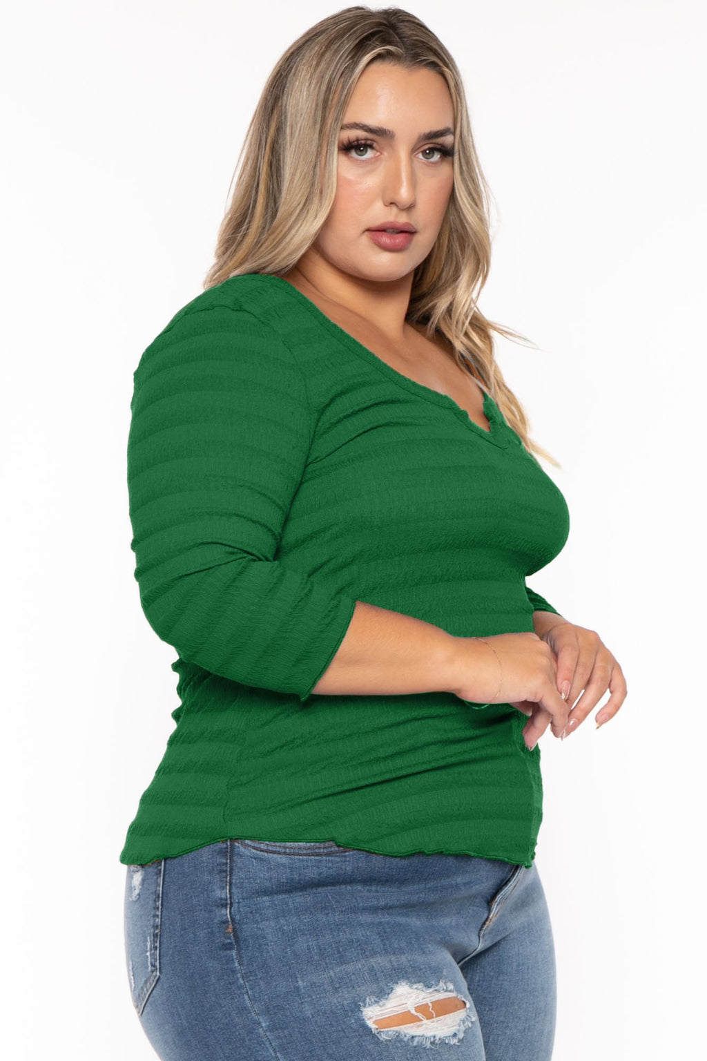 Plus Size Agnes Notch Scoop Neck Top - Green