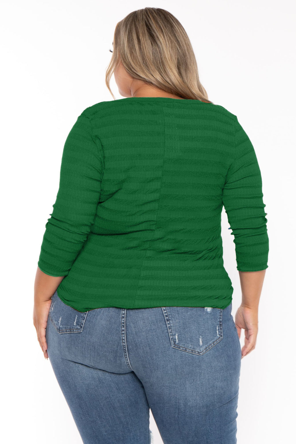 Plus Size Agnes Notch Scoop Neck Top - Green