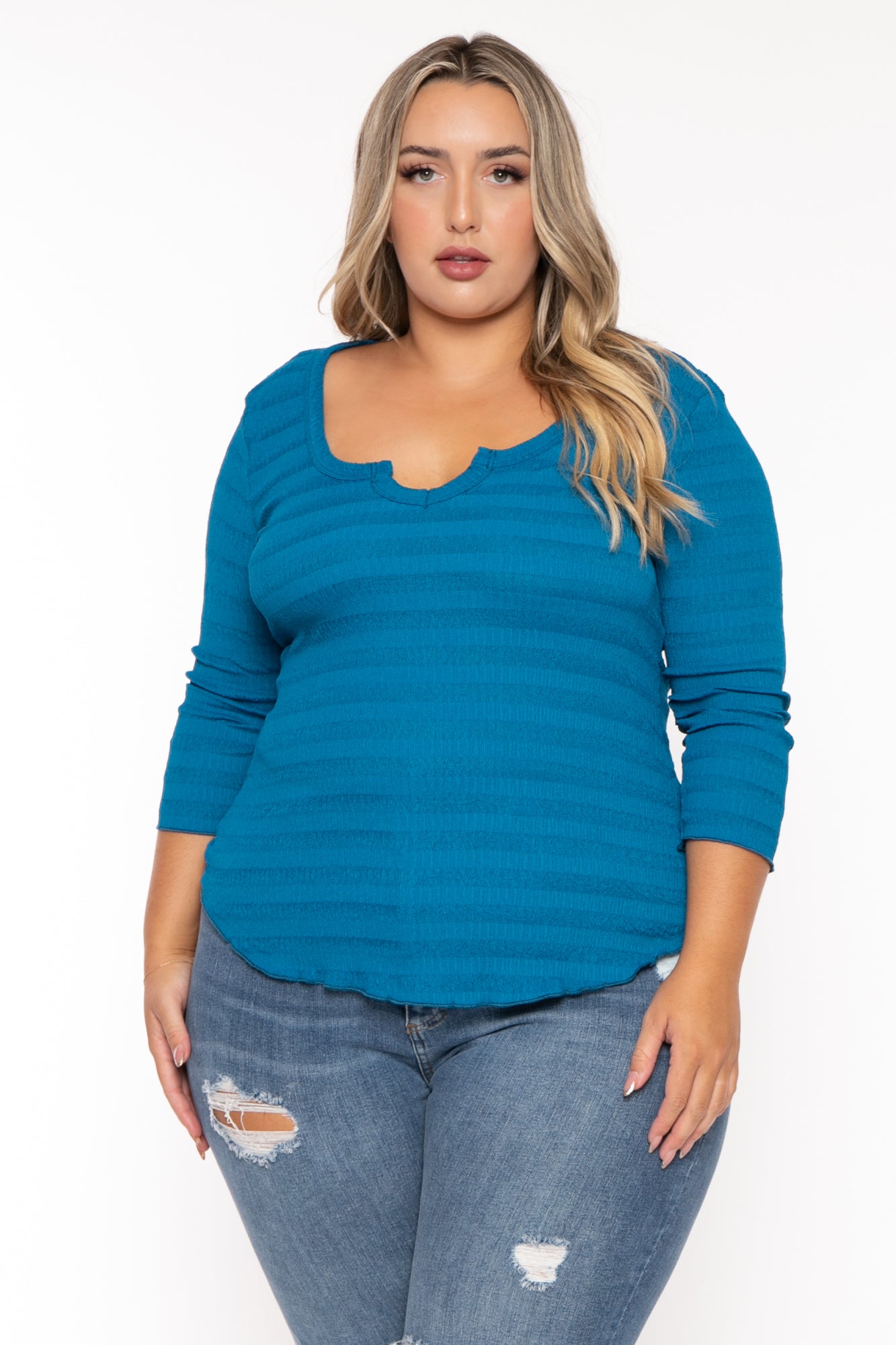 Plus Size Agnes Notch Scoop Neck Top - Teal