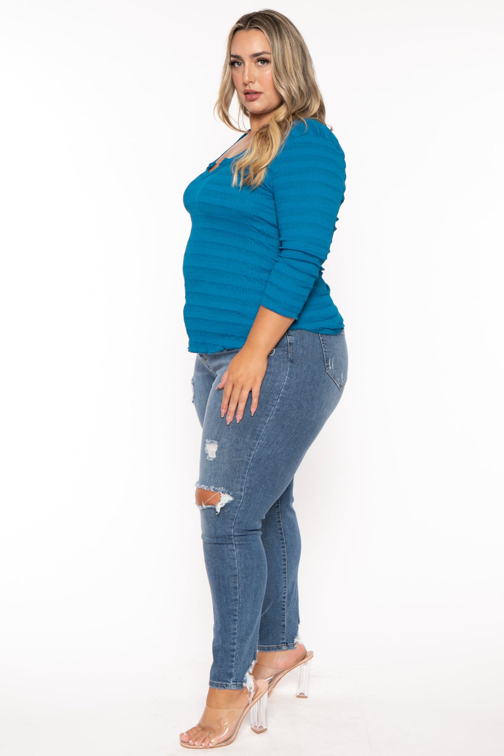 Plus Size Agnes Notch Scoop Neck Top - Teal