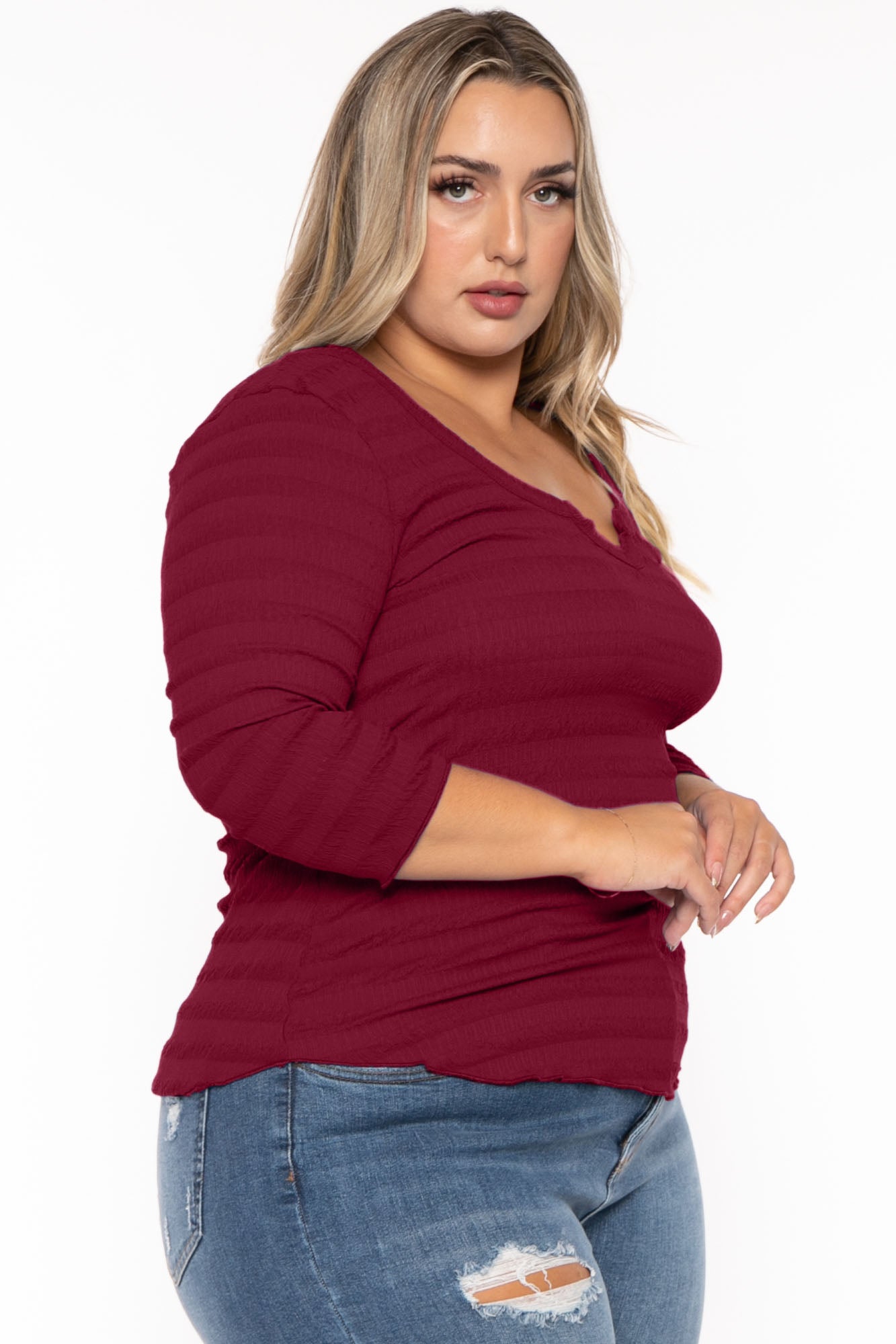 Plus Size Agnes Notch Scoop Neck Top - Wine