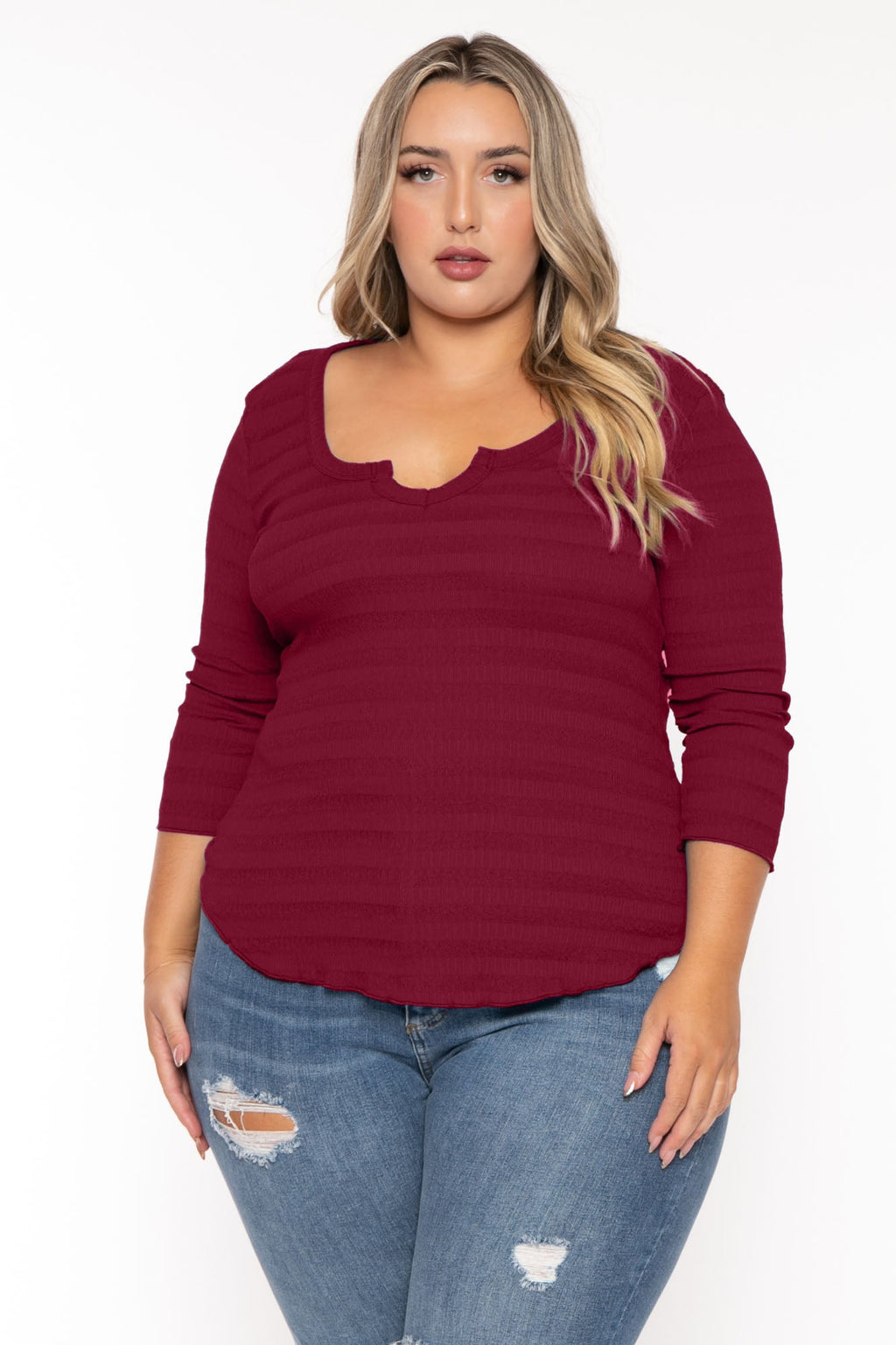 Plus Size Agnes Notch Scoop Neck Top - Wine