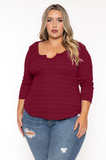 Plus Size Agnes Notch Scoop Neck Top - Wine