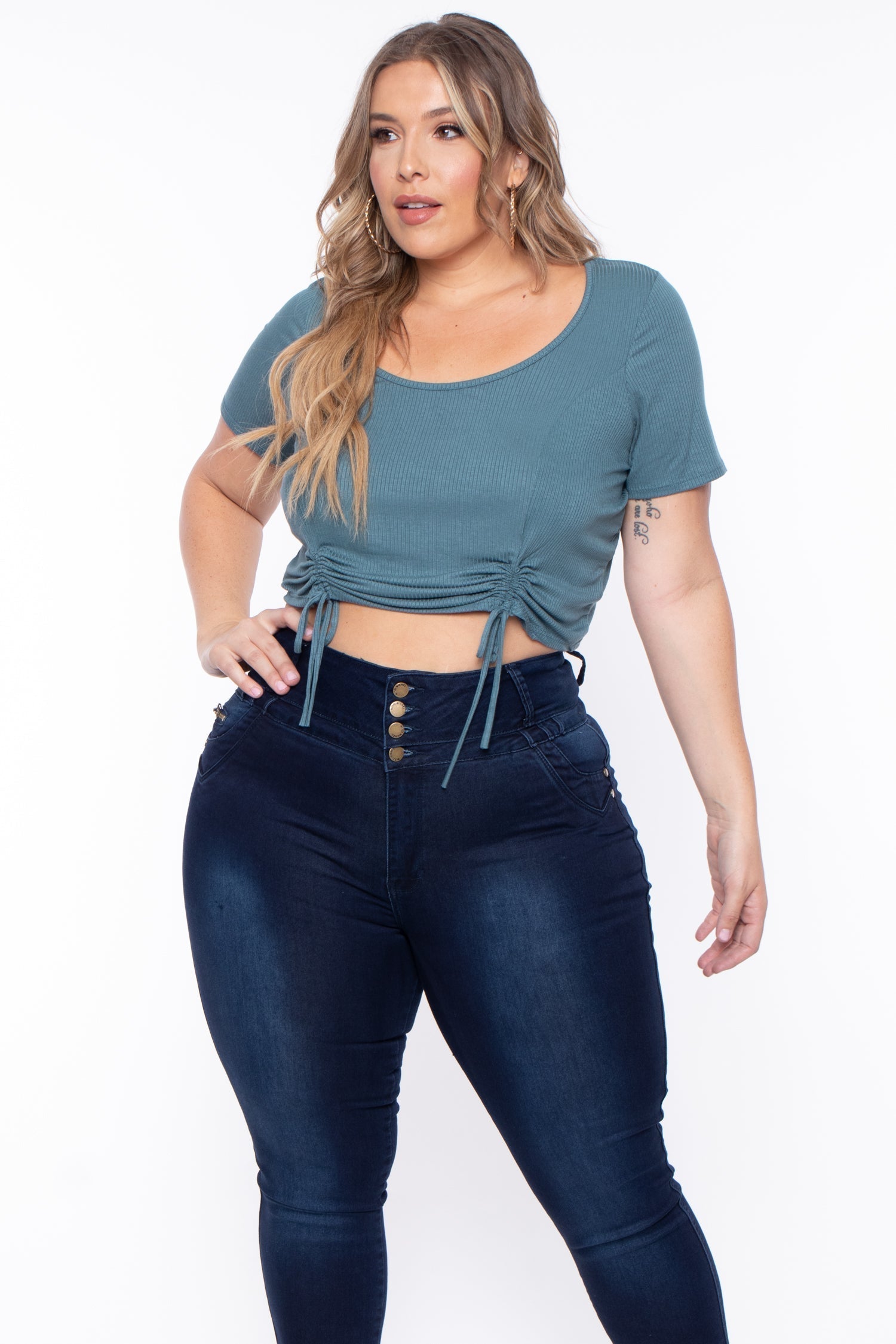 Plus Size Alina Ribbed Crop Top  - Teal