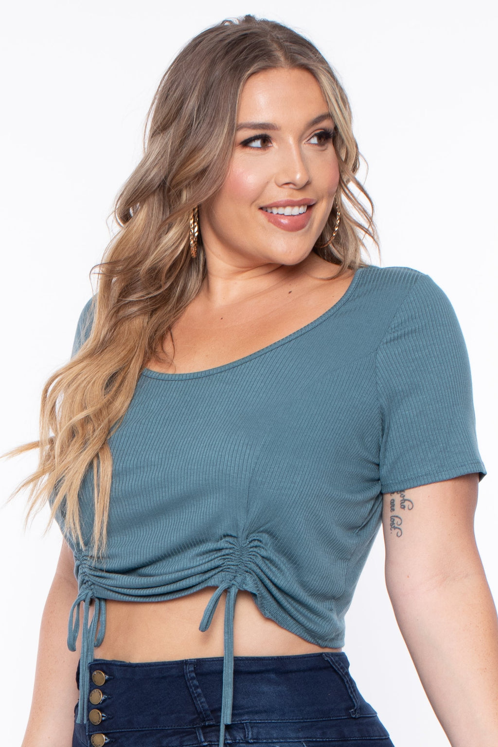 Plus Size Alina Ribbed Crop Top  - Teal