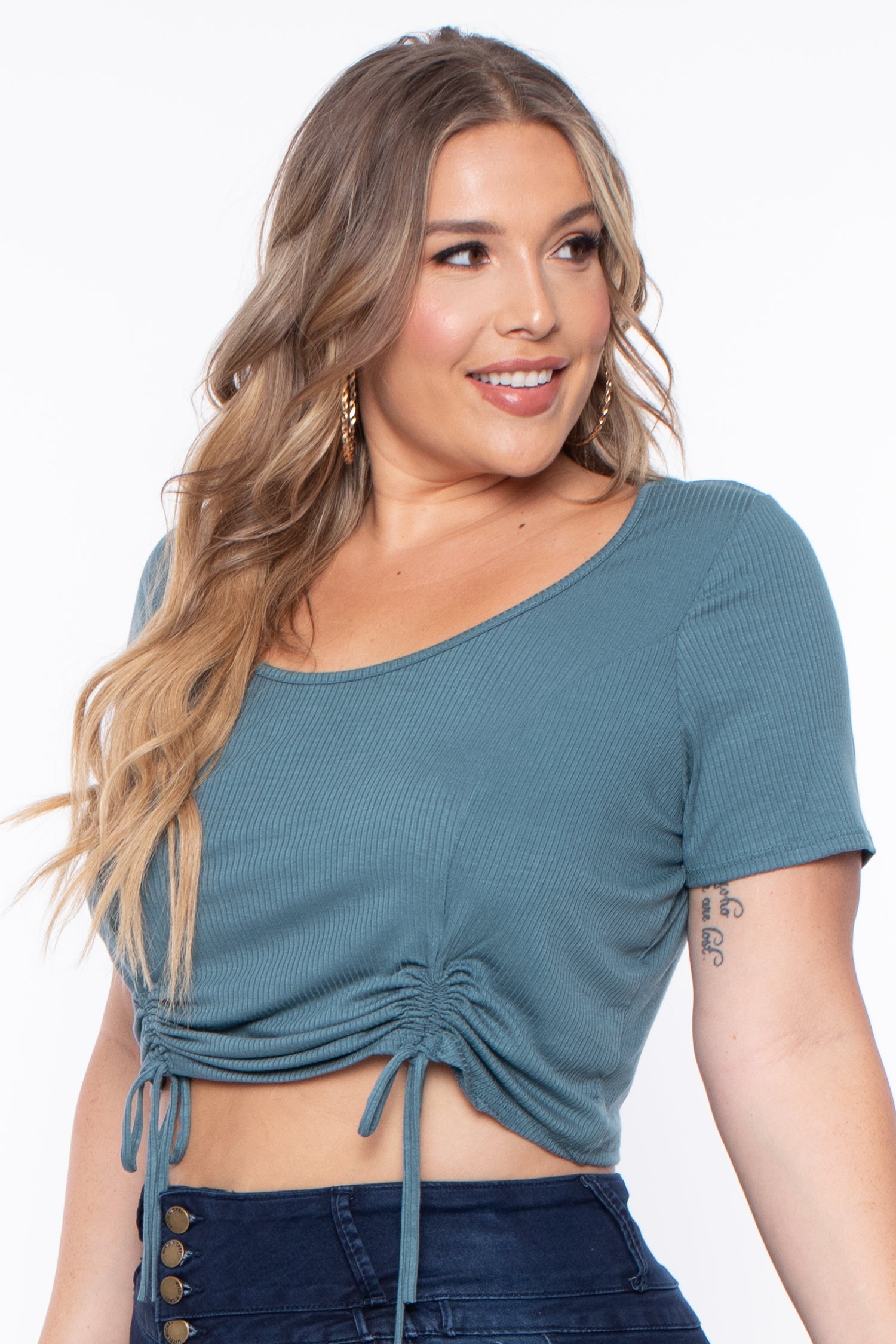 Plus Size Alina Ribbed Crop Top  - Teal