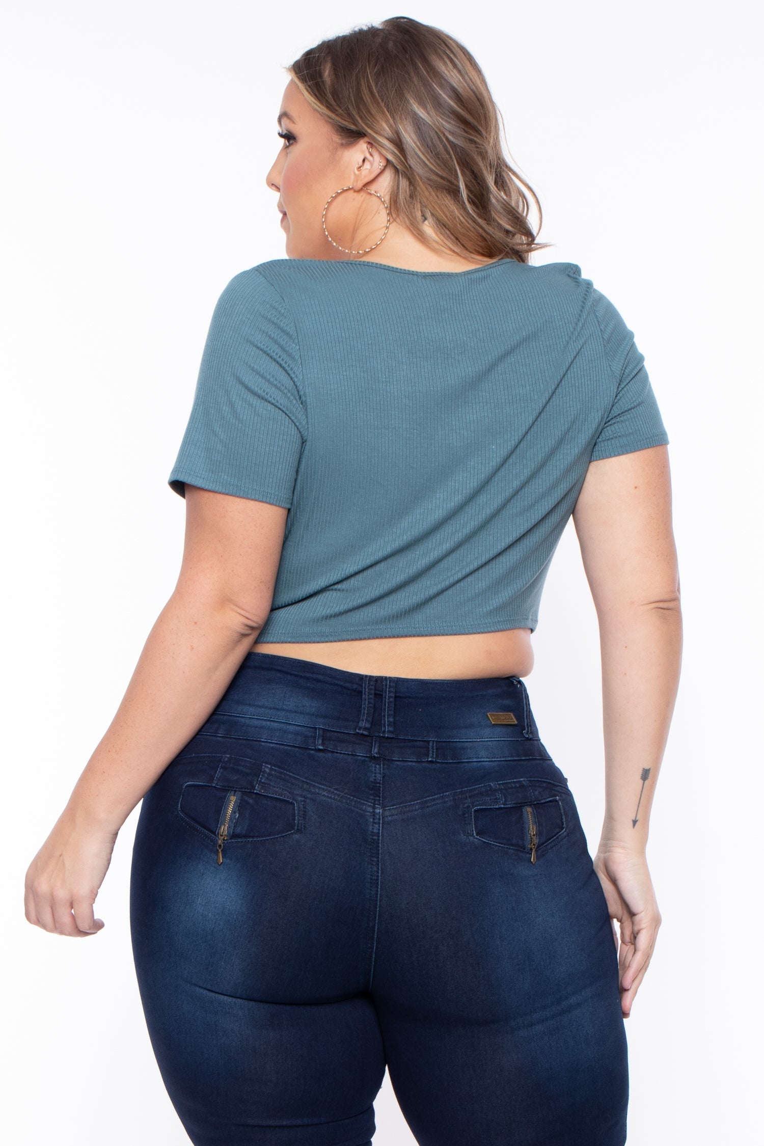 Plus Size Alina Ribbed Crop Top  - Teal