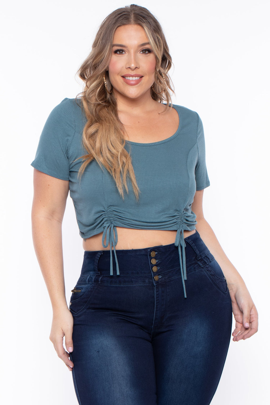 Plus Size Alina Ribbed Crop Top  - Teal