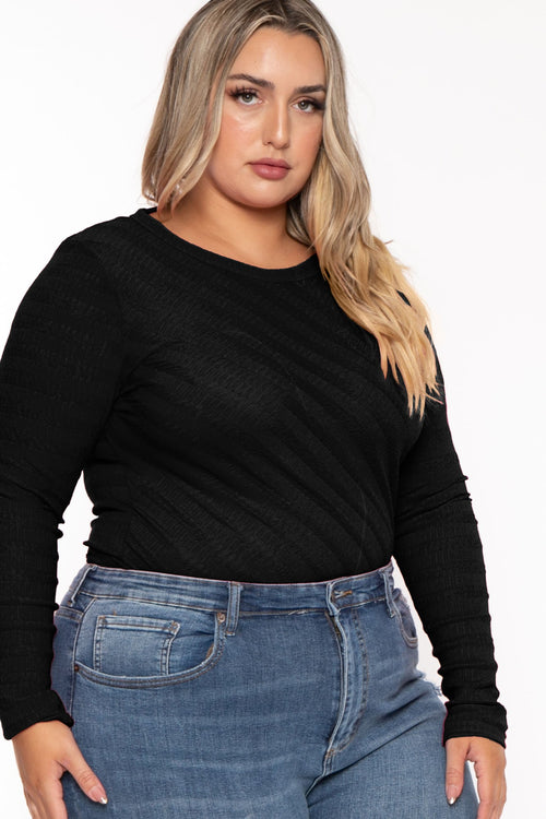 Plus Size  Amina Crew Neck Bodysuit - Black