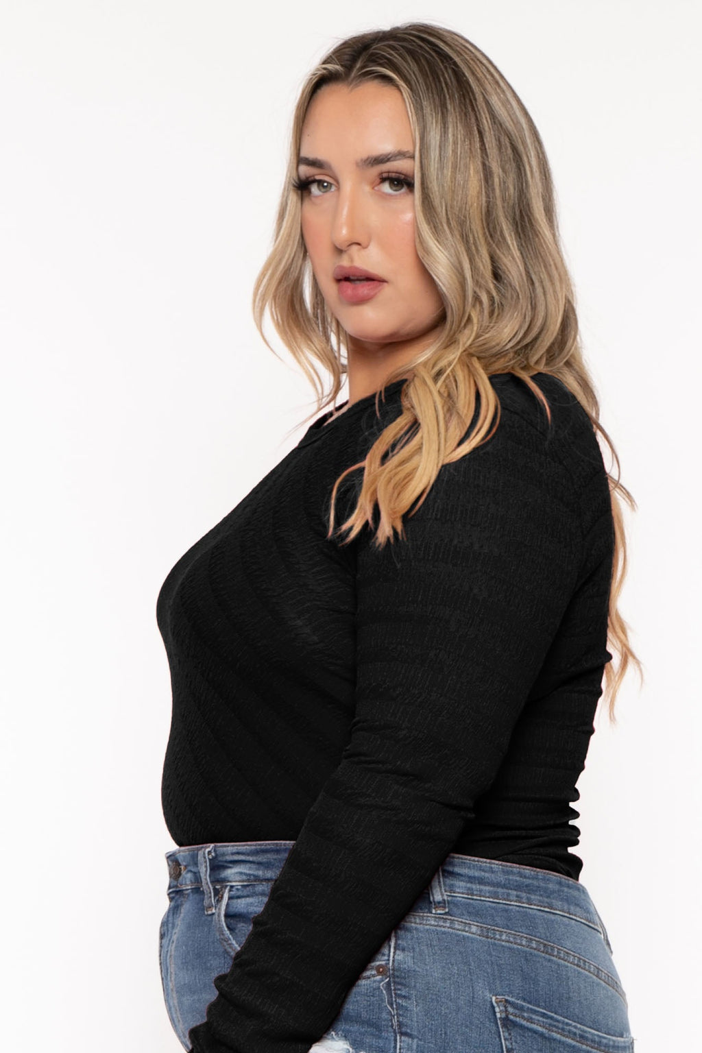 Plus Size  Amina Crew Neck Bodysuit - Black