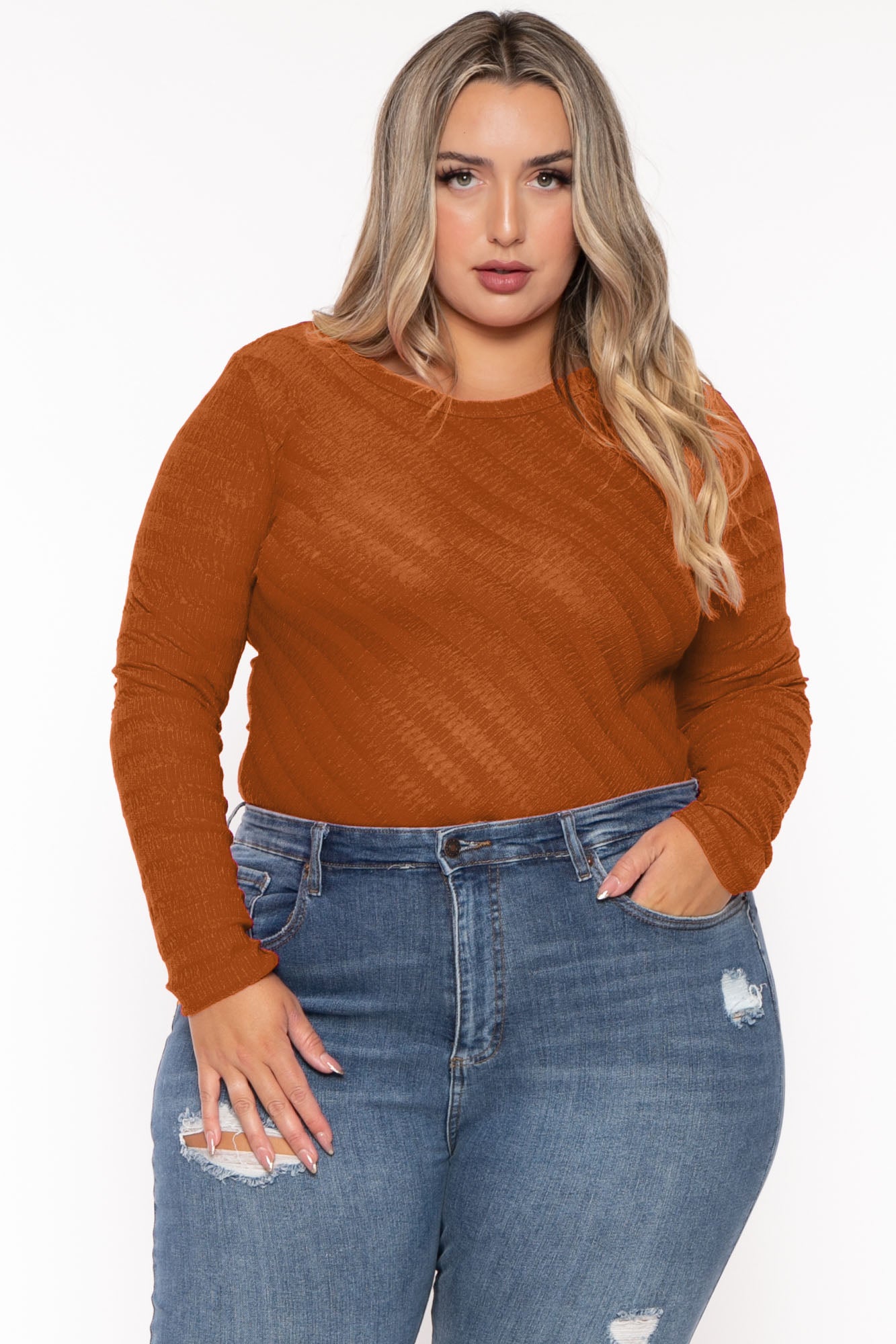 Plus Size  Amina Crew Neck Bodysuit - Rust