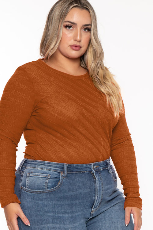 Plus Size  Amina Crew Neck Bodysuit - Rust