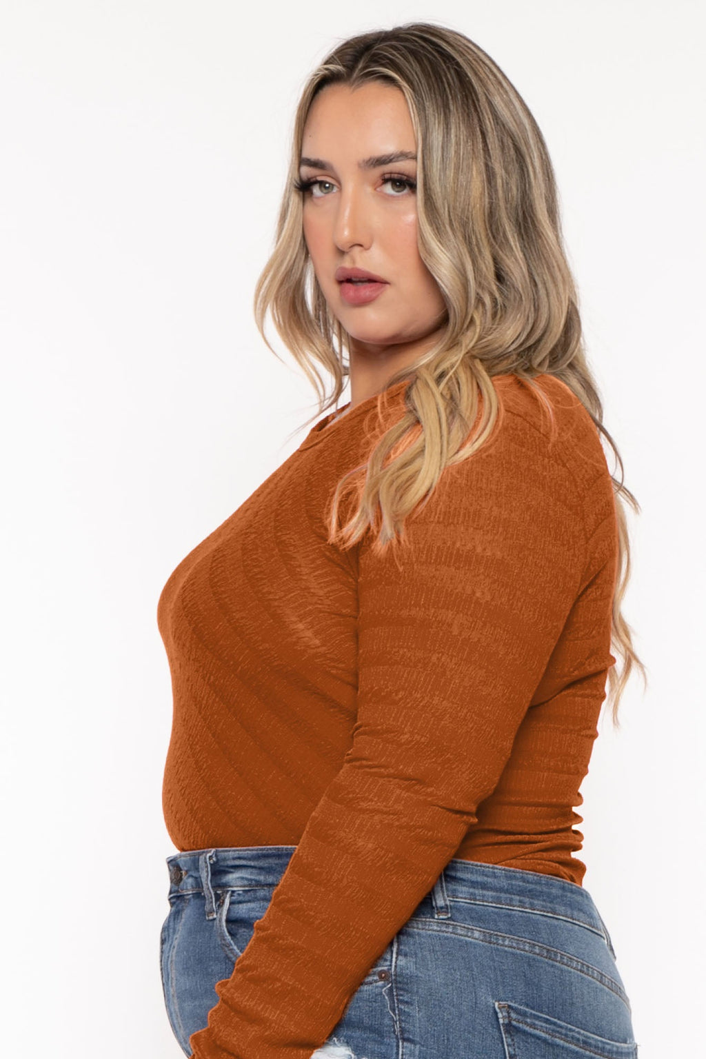 Plus Size  Amina Crew Neck Bodysuit - Rust