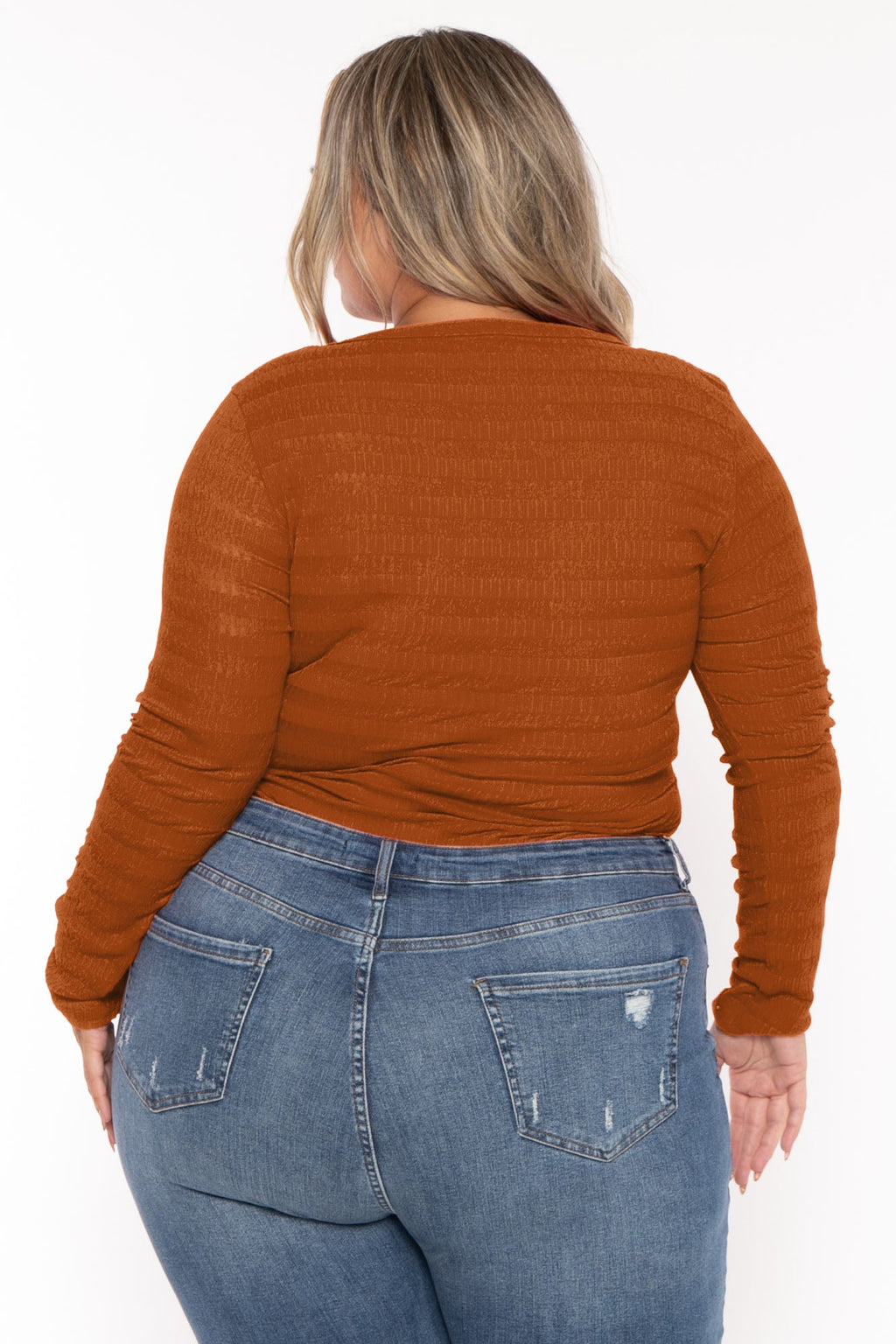 Plus Size  Amina Crew Neck Bodysuit - Rust