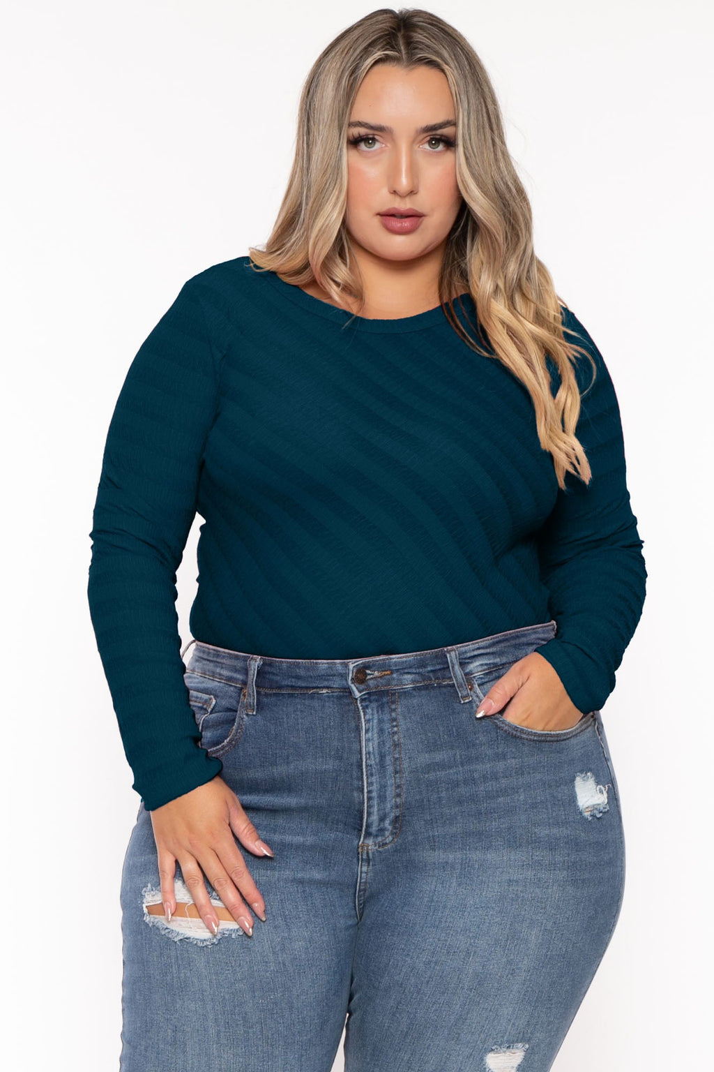 Plus Size  Amina Crew Neck Bodysuit - Teal