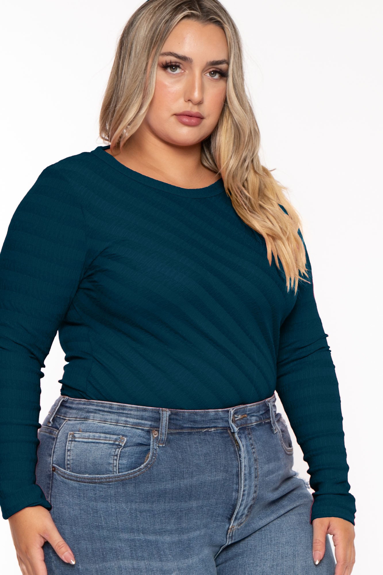 Plus Size  Amina Crew Neck Bodysuit - Teal