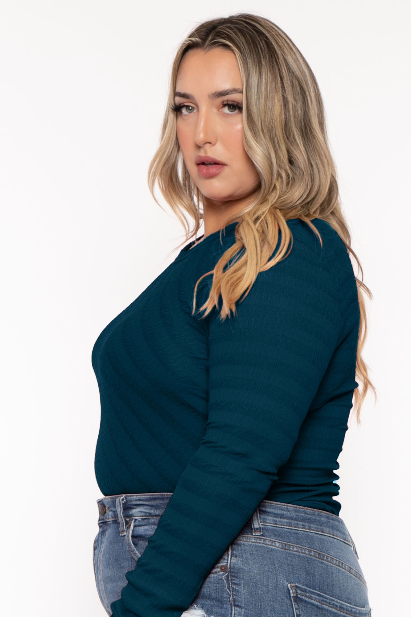 Plus Size  Amina Crew Neck Bodysuit - Teal