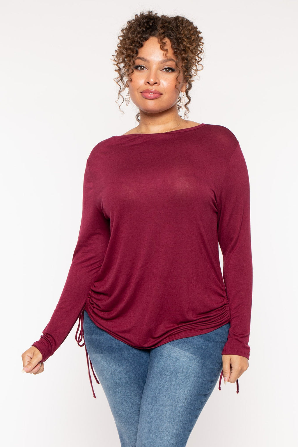 Plus Size  Annie Casual  Ruched Top - Burgundy