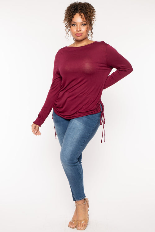 Plus Size  Annie Casual  Ruched Top - Burgundy
